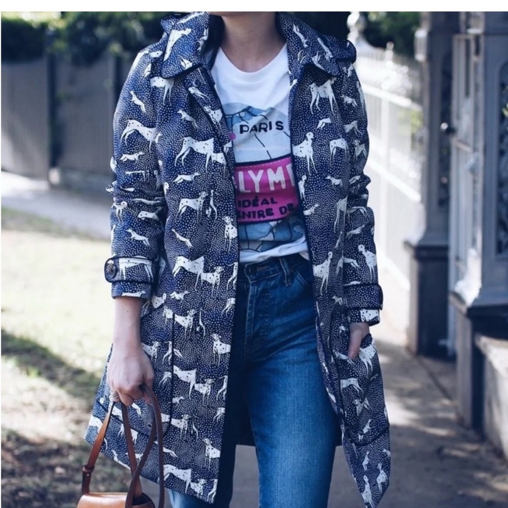 Boden Blue Anya Canine Pattern Waterproof Trench Coat